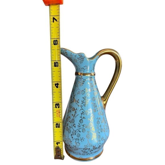 Vintage Pearl China Co Blue Gold 22KT Pitcher Creamer Decanter Floral Tea Garden - Picture 13 of 15